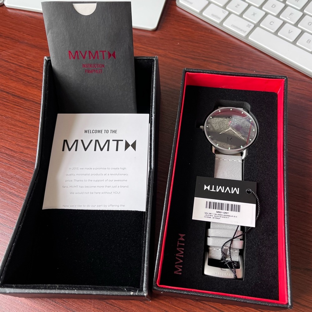 MVMT Mens Watch Revolver in Black Grey Leather